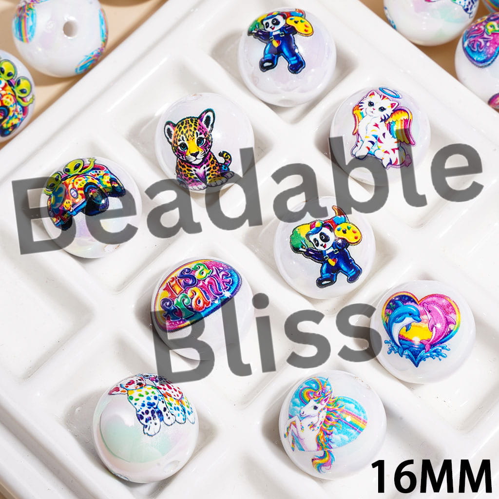 UV Coated Acrylic Beads for Bracelets Brightly Colored Animal Theme Series, 16MM Random Mix