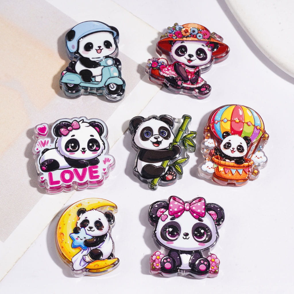 Acrylic Beads Cute Cartoon Panda in Diverse Style, Random Mix