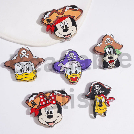Classic Animation Animal Characters with Skull and Pirate Hat Acrylic Beads, Semi-Clear, Random Mix