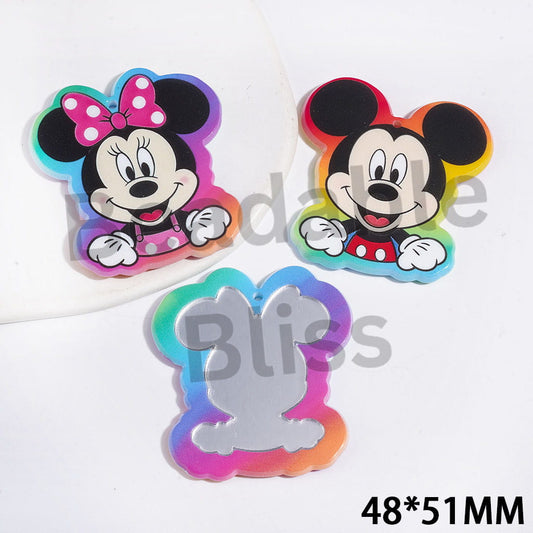 Classic Animation Boy and Girl Mouse Character Acrylic Mirror, DIY Acrylic Pendants for Bag or Items, 48*51MM, Random Mix