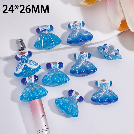 Acrylic Beads Elegant Blue White Princess Dress, 24*26MM, Random Mix