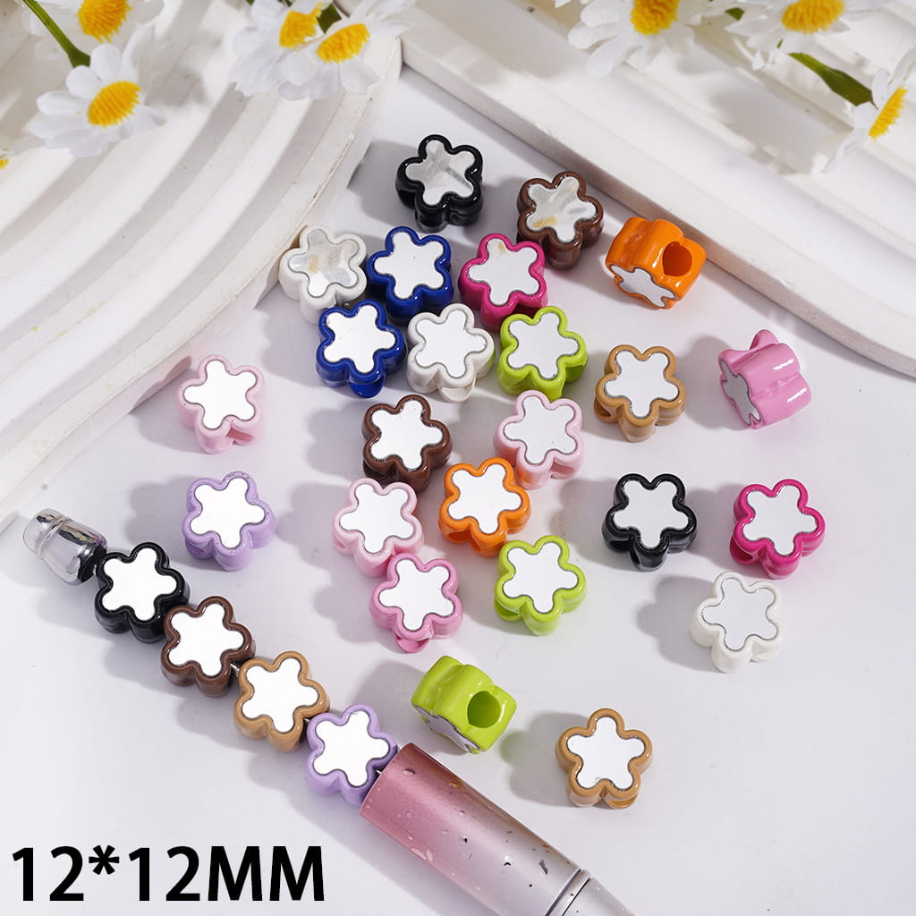 Acrylic Beads Plum Blossom Flower with Mirror Sticker, 12*12MM, Random Mix