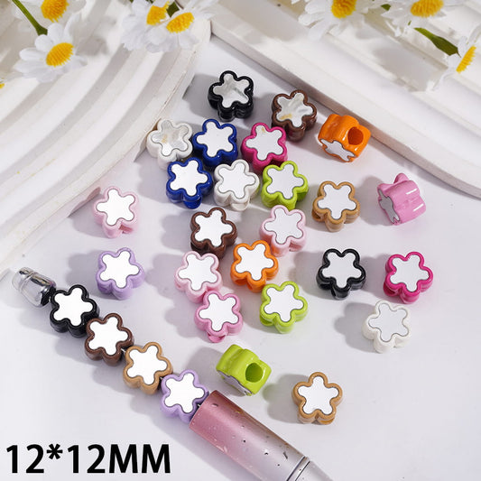 Acrylic Beads Plum Blossom Flower with Mirror Sticker, 12*12MM, Random Mix