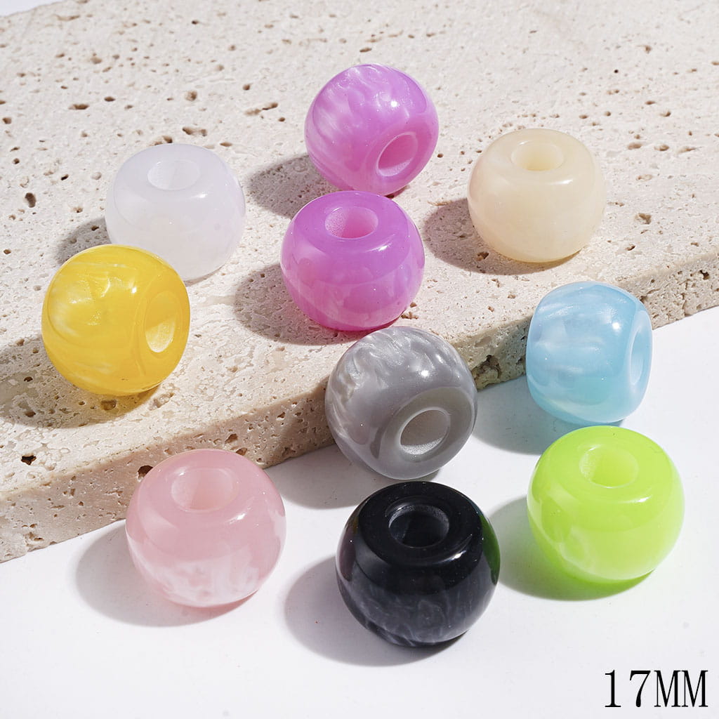 Cat Eye Style Large Hole Acrylic Wheel Beads, 17MM, Multi-Color, Random Mix (The Hole Diameter is Around 6MM)