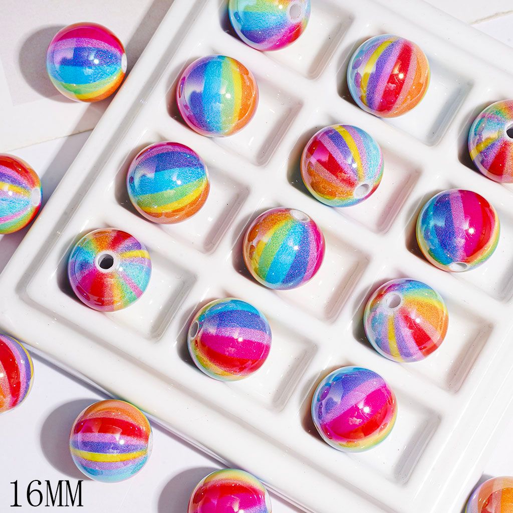 UV-Coated Acrylic Beads for Bracelets with Rainbow Printed, 16MM