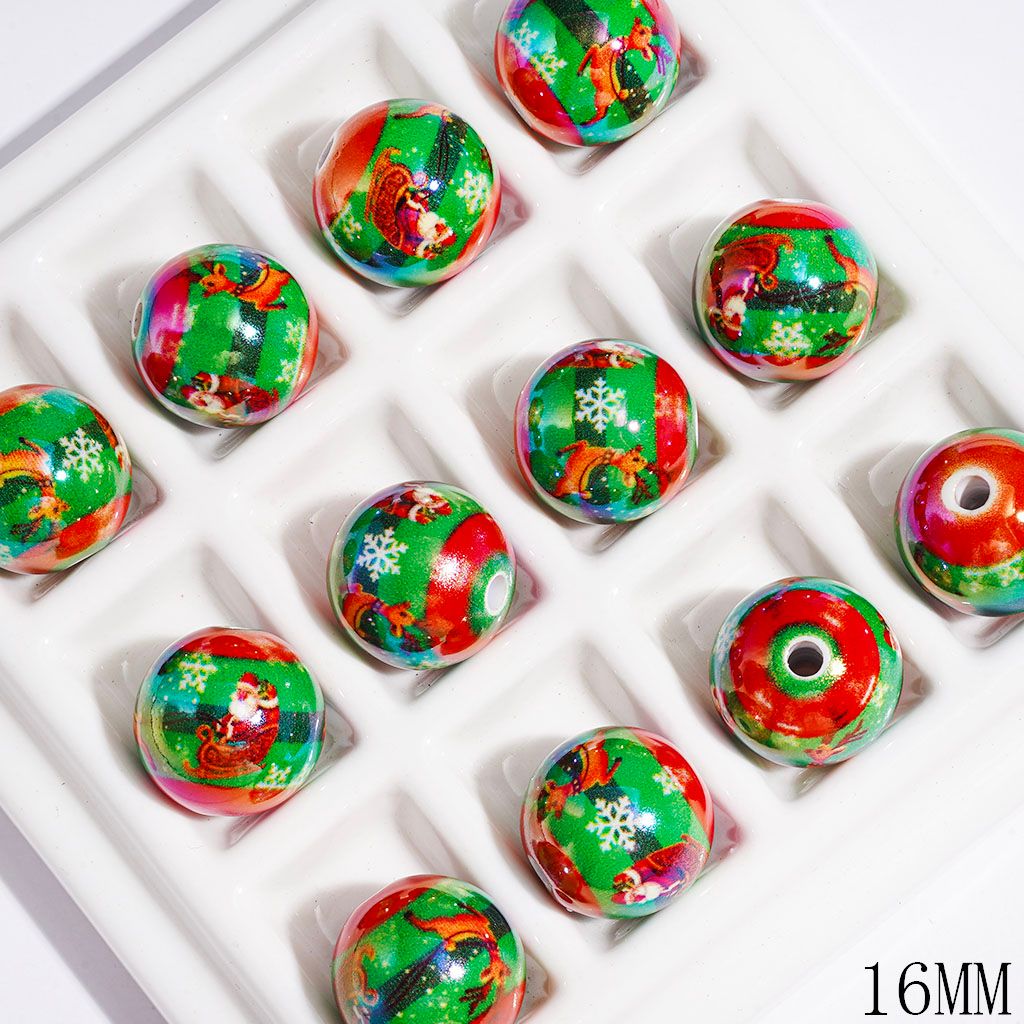 Santa Claus Reindeer Snowflakes UV-Coated Acrylic Beads for Bracelets, Christmas Theme, 16MM