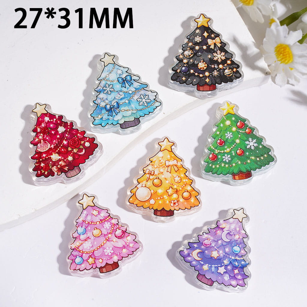 Dreamy Christmas Tree with Fairy Light Acrylic Beads, 27*31MM, Random Mix