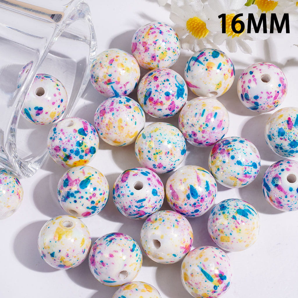 UV Coated Acrylic Beads for Bracelets Colorful Spots Series, 16MM Random Mix