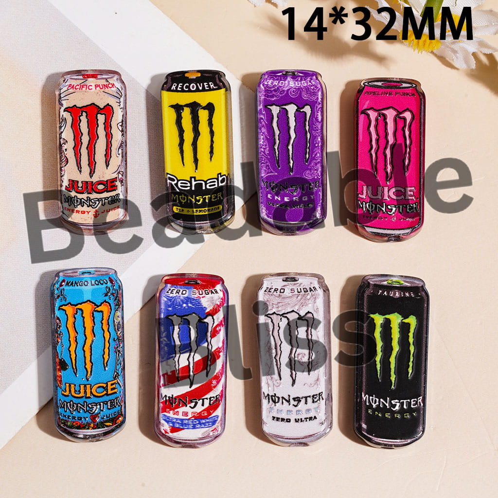 Magic Claw Soda Drink Bottle Acrylic Beads, 14*32MM, Semi-Clear, Random Mix