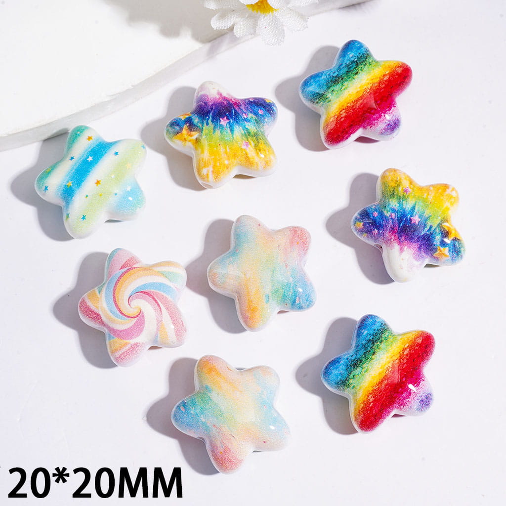 Dreamy Five-Pointed Star Acrylic Beads, 20*20MM, Colorful Graffiti Style, Random Mix