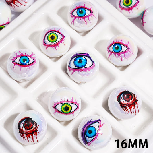 Spooky Evil Eye Series Acrylic Beads for Bracelets in UV Coating Process, 16MM, Random Mix
