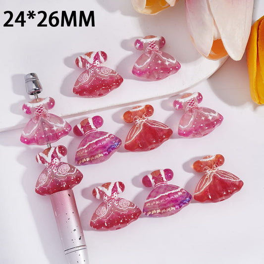 Acrylic Beads Beautiful Pink White Princess Dress, 24*26MM, Random Mix