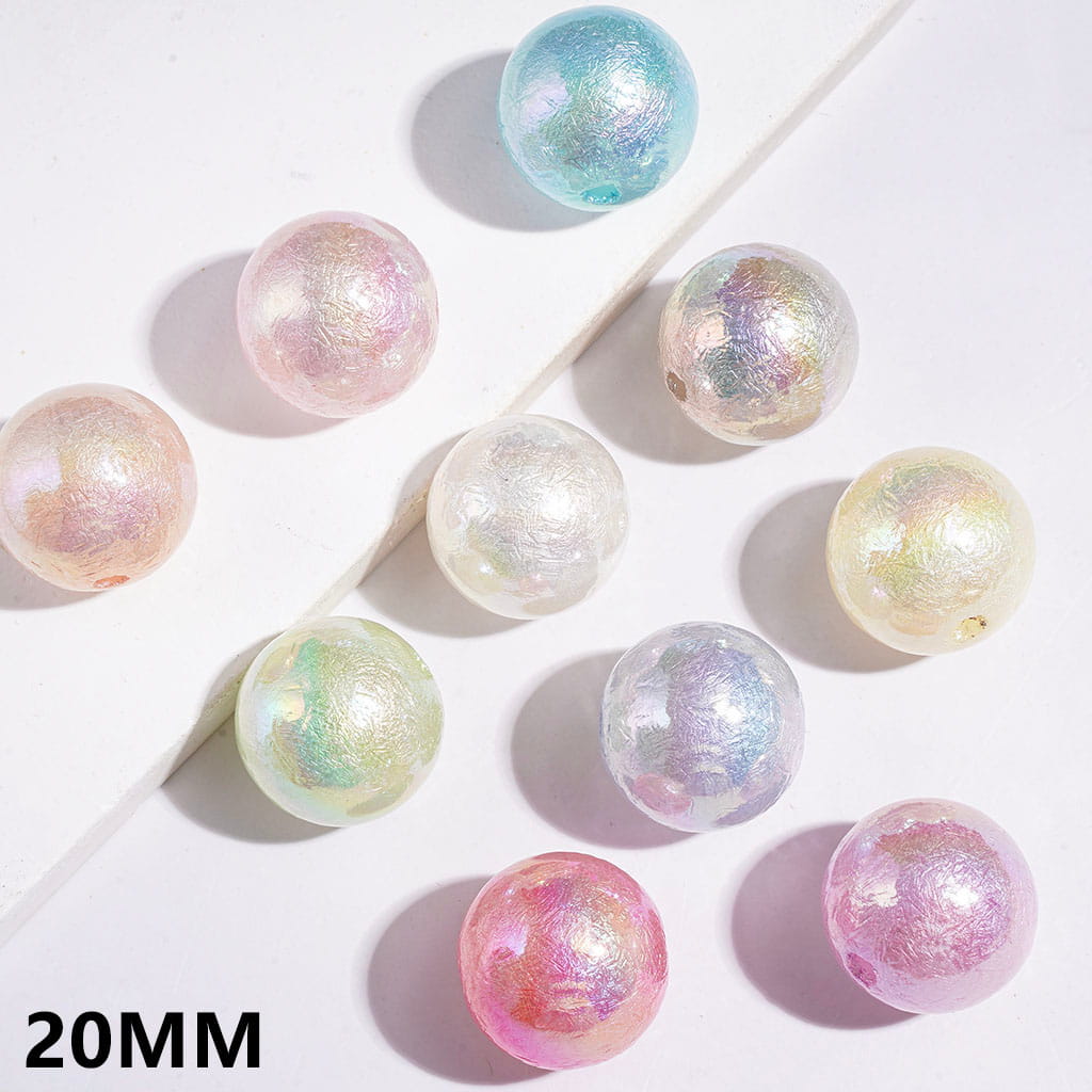 UV Coating Acrylic Beads for Bracelets with Pearlized Finish and Wrinkled Texture, 20MM, Various Colors, Random Mix