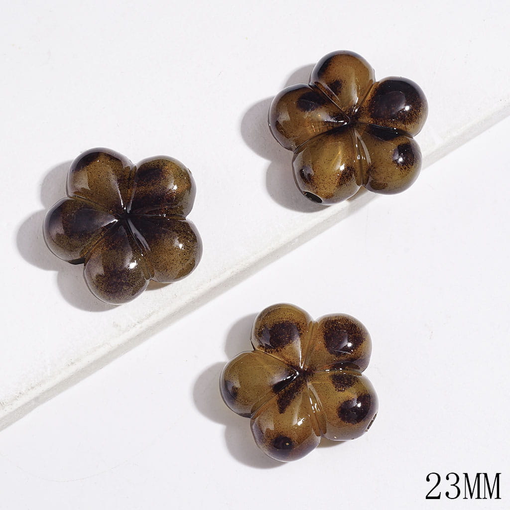 Light Brown Five-Petaled Flower with Jaguar Prints Acrylic Beads, 23MM