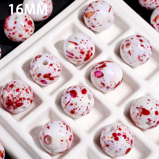 UV Coating Acrylic Beads for Bracelets with Red Spots Prints 16MM Random Mix