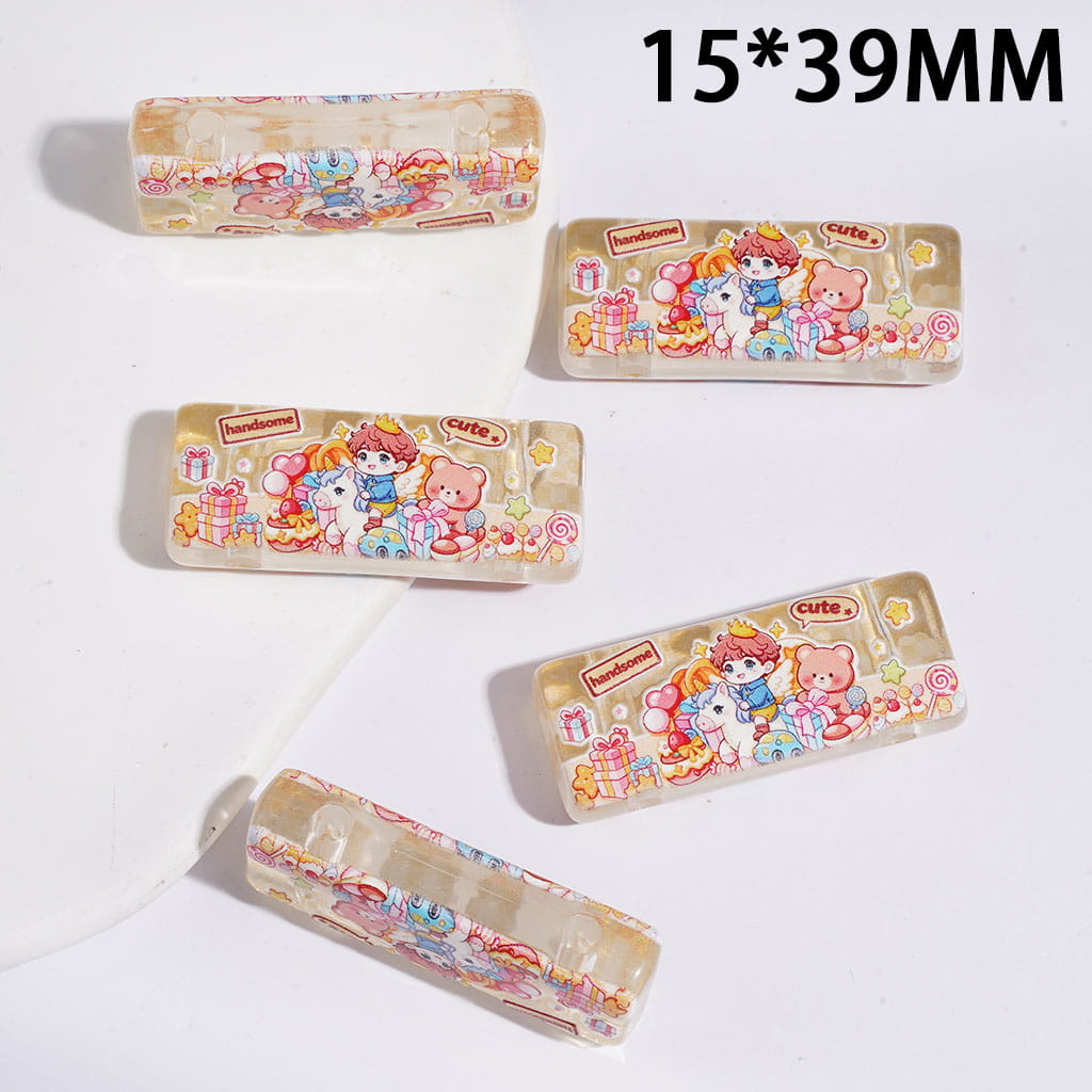 Cute Boy Riding Unicorn Printed Rectangle Acrylic Beads, Double Holes, 15*39MM