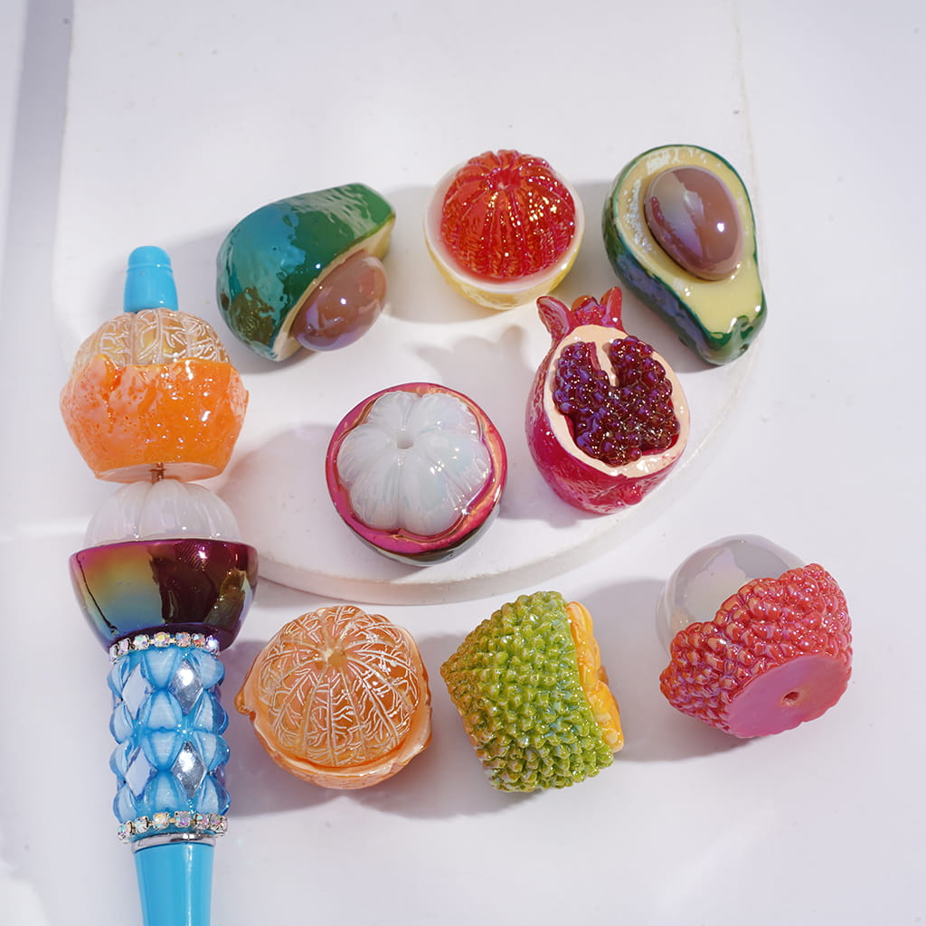 Acrylic Beads UV Coating Yummy Fruit Series, Random Mix
