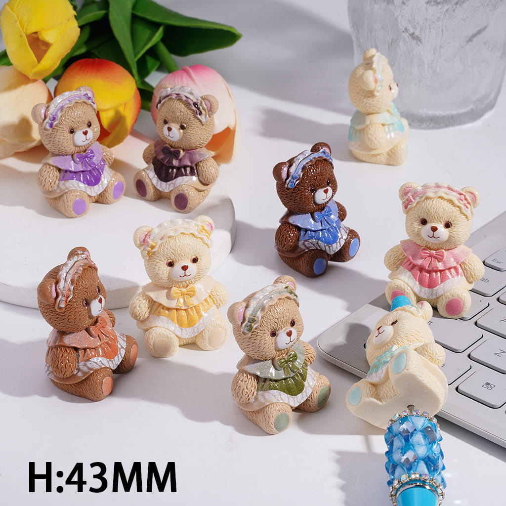 Acrylic Beads Bear with Lolita Style Outfits Series, Height 43MM, Random Mix