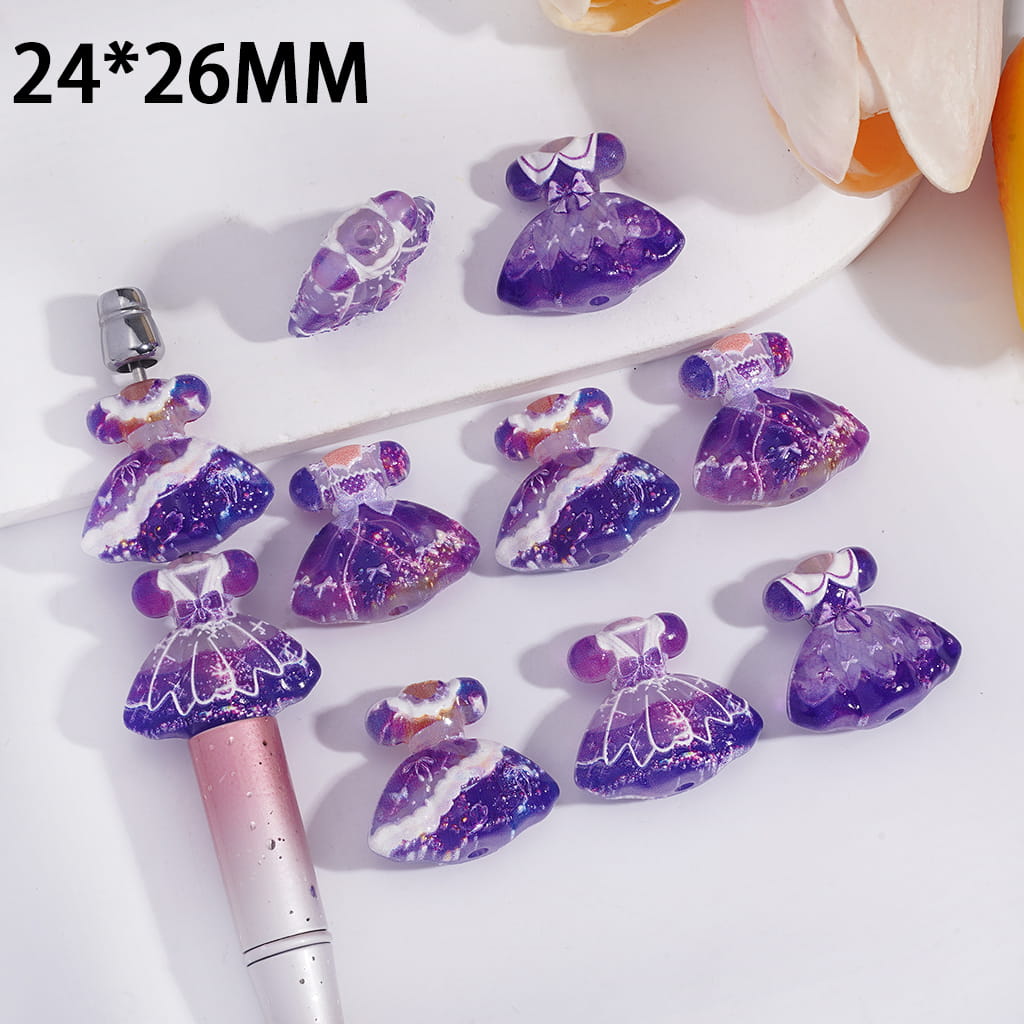 Acrylic Beads Fantasy Purple White Princess Dress, 24*26MM, Random Mix