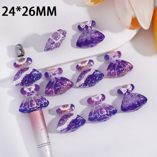 Acrylic Beads Fantasy Purple White Princess Dress, 24*26MM, Random Mix