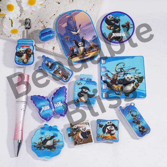 Acrylic Beads Pendant with Smart Panda Character Series, Random Mix