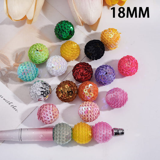 Acrylic Beads Bling Bling Round with Fish Scale Sequins, 18MM, Random Mix