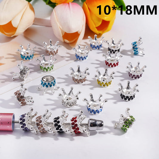Alloy Beads Glossy Crown with Rhinestones, 10*18MM, Multi-Color, Random Mix