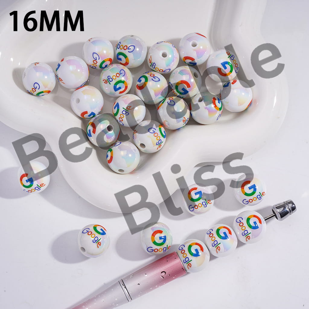 Acrylic Beads for Bracelets UV Coating with SE Pattern, 16MM