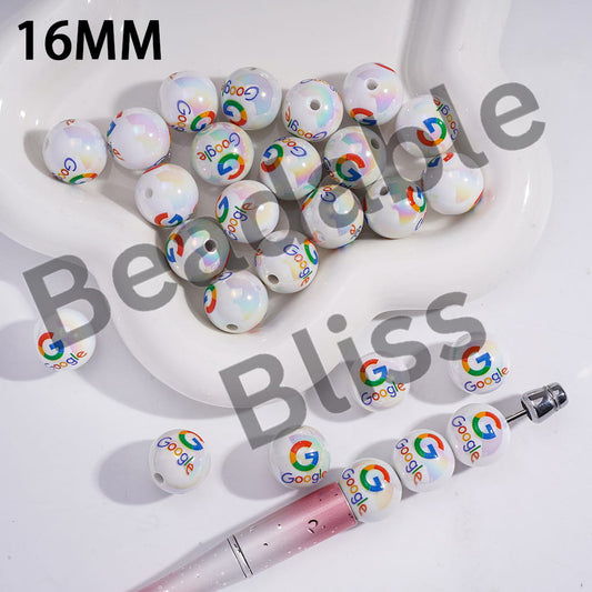 Acrylic Beads for Bracelets UV Coating with SE Pattern, 16MM