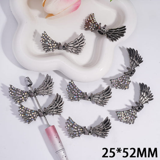 Alloy Beads Crown Angel Wings with AB Rhinestones, 25*52MM, Gun Black