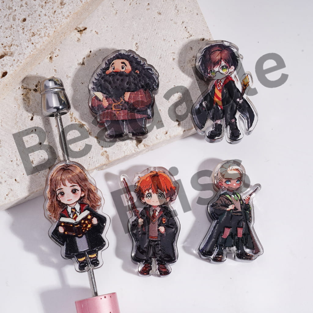 Acrylic Beads Wizard Boy Character Series, Translucent, Random Mix