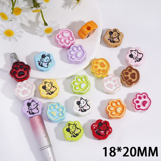 Acrylic Beads Cat Paw with Kitten Prints Series, 18*20MM, Random Mix