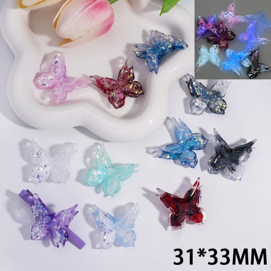 DIY Attachment Soft PVC Luminous Butterfly with UV Coating Bling Bling Spangle, Jewelry Accessories, No Hole, 31*33MM, Random Mix