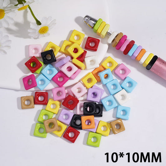 Acrylic Beads Square Shape in Solid Color, 10*10MM, Random Mix