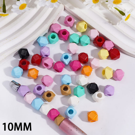 Acrylic Beads Multi-Face Shape in Solid Color, Big Hole Beads, 10MM, Random Mix (The Hole Diameter is Around 5MM)
