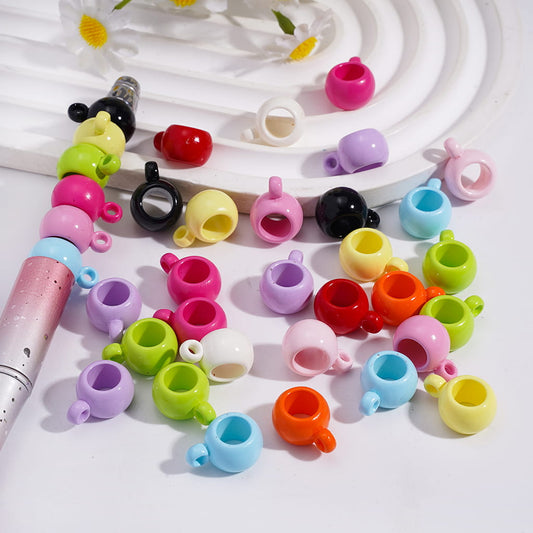 Acrylic Beads Pendant Round in Solid Color, Big Hole Beads, Random Mix (The Hole Diameter is Around 7MM)