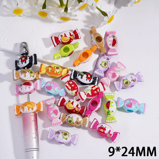 Acrylic Beads Square Shape in Solid Color, Big Hole Beads, 9*24MM, Random Mix (The Hole Diameter is Around 5MM)