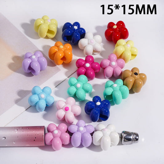 Acrylic Beads Flower, Big Hole Beads, 15*15MM, Random Mix (The Hole Diameter is Around 5MM)