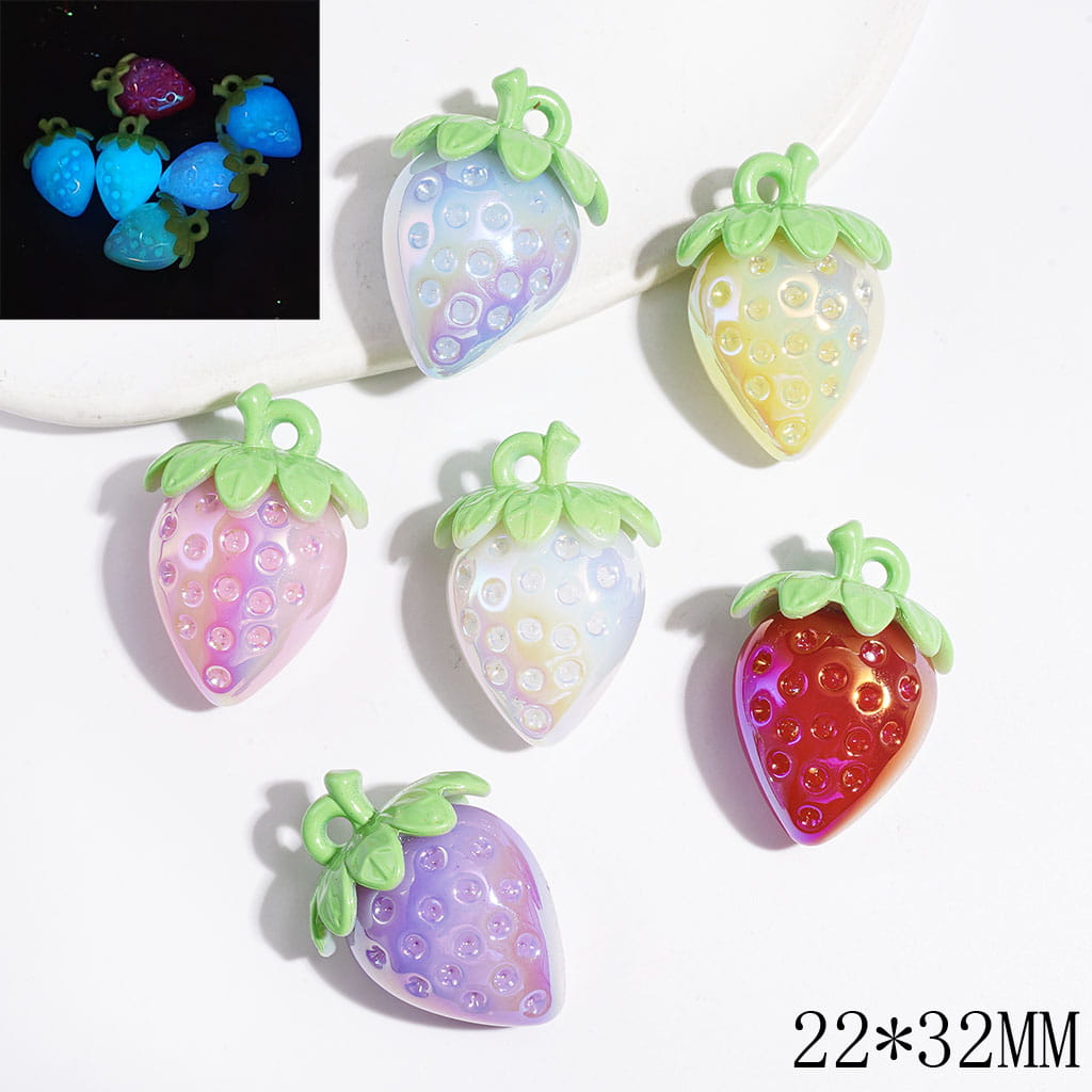 Acrylic Pendants UV Finish and Luminous Strawberry, 22*32MM, Multi-Color, Random Mix