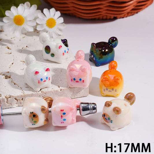 Acrylic Beads UV Coating Cute Cat in Prone Position, Height 17MM, Random Mix