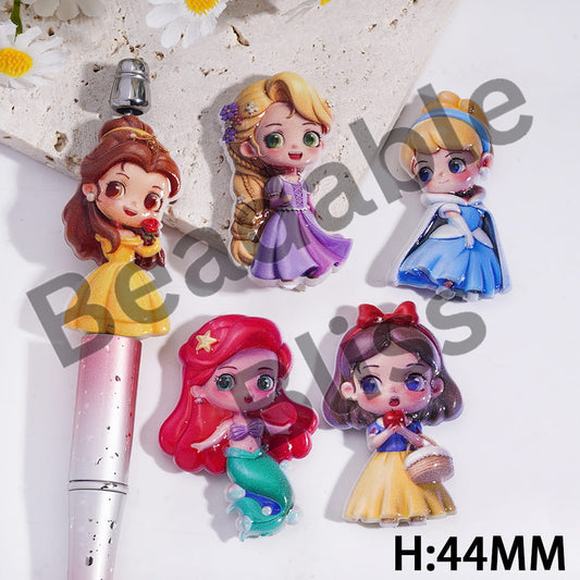 Acrylic Beads Classic Animation Beautiful Princess Prints Series, Height 44MM, Random Mix