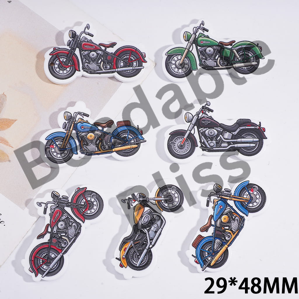 Acrylic Pendants Motorcycle Series, 29*48MM, Random Mix