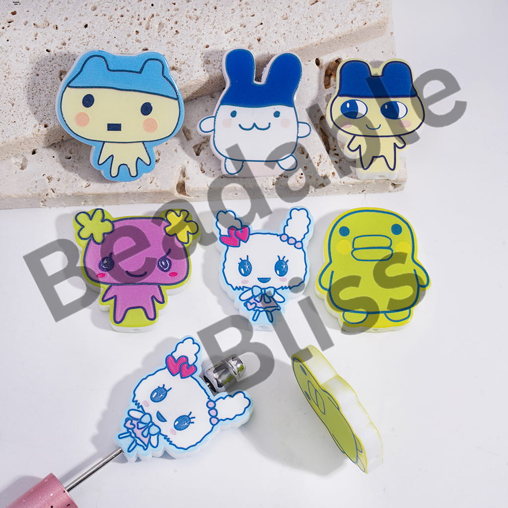 Acrylic Beads Electronic Pet Character Series, 24*34MM, Random Mix