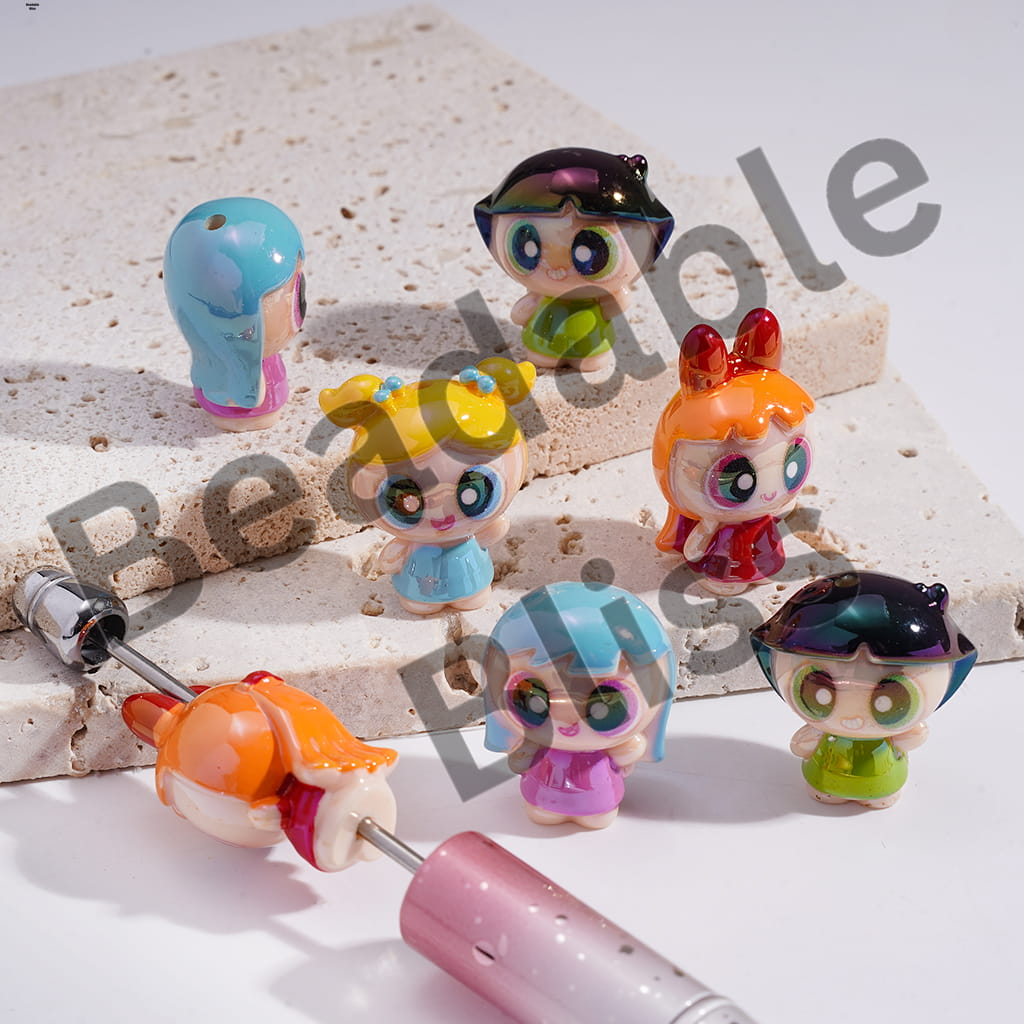 Acrylic Beads UV Coating Brave Girl Police Character Series, Random Mix