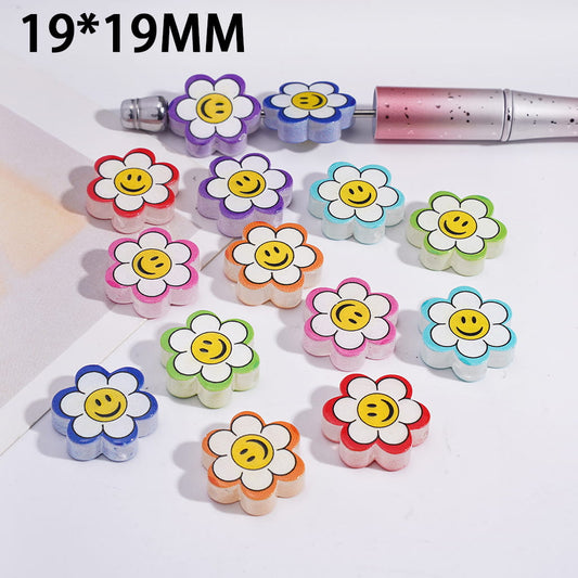 Acrylic Beads Smiling Six-Petaled Flowers, 19*19MM, Translucent, Random Mix