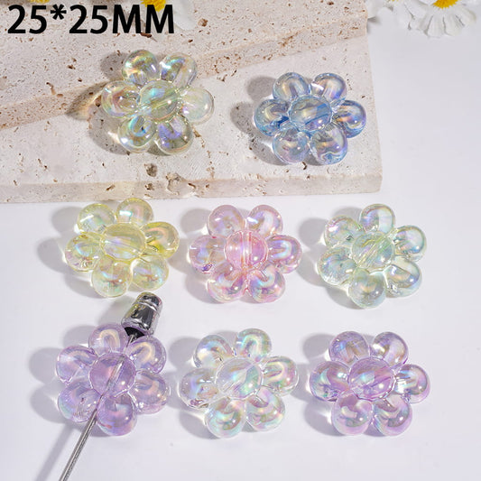 Acrylic Beads UV Coating Six-Petaled Flower, 25*25MM, Translucent, Random Mix