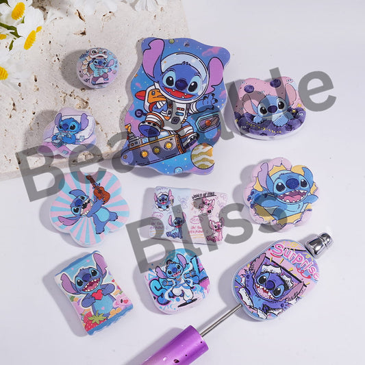 Acrylic Beads Pendant with Blue Monster Character Prints Series, Random Mix