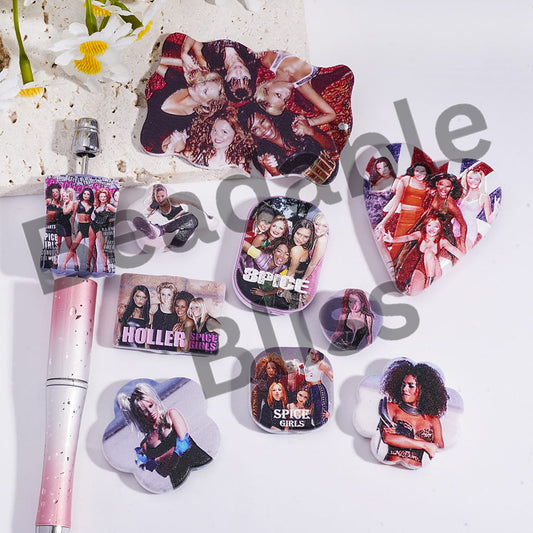 Acrylic Beads Pendant with Spicy Girl Group Prints Series, Random Mix