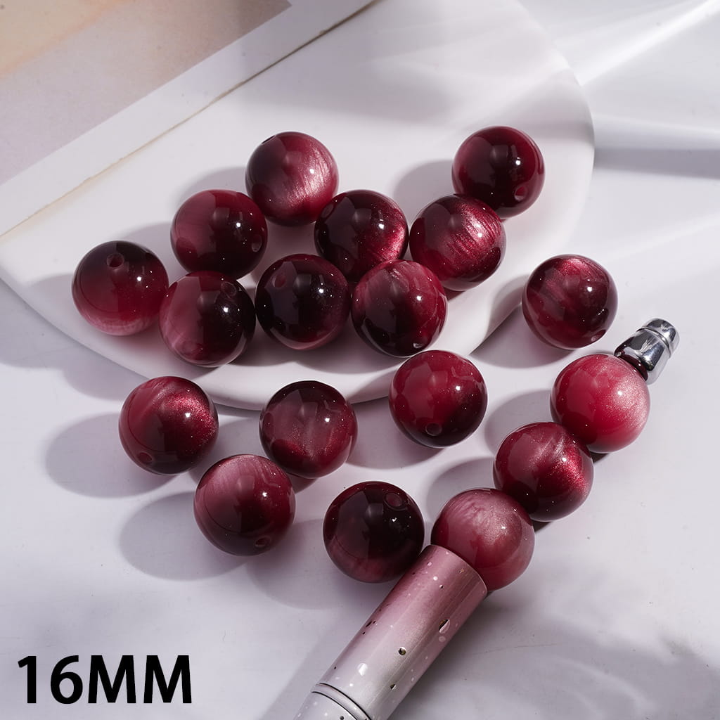 Acrylic Beads for Bracelets Cat Eye Style in Wine Red, 16MM