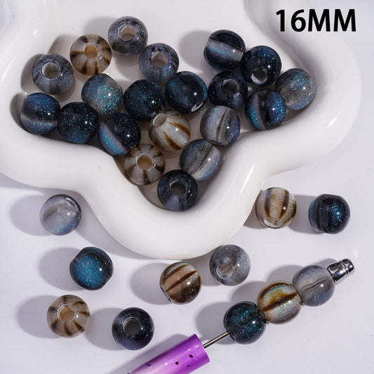 Acrylic Beads for Bracelets with Vertical Stripes and Glitter in Starry Sky Effect, 16MM, Big Hole Beads, Random Mix (The Hole Diameter is Around 6MM)